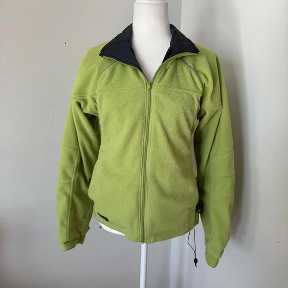 Columbia REVERSIBLE Fleece Nylon Outdoor Jacket Full Zip Green/Grey Size Medium - Picture 2 of 11